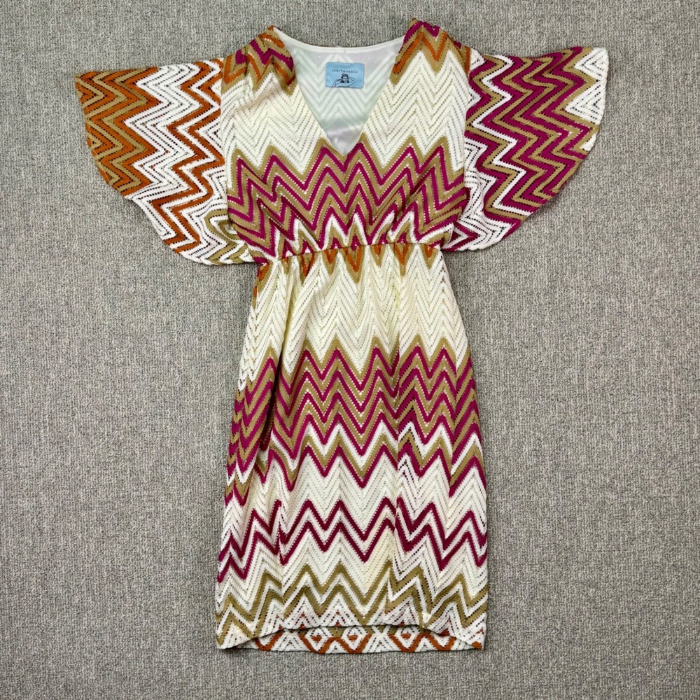 Judith March Chevron Knit Dress in Cream, Pink, Gold, Orange